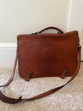 Leather Briefcase Shoulder Bag - Brown